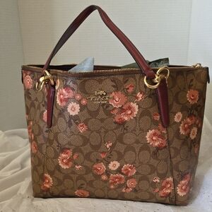 Coach Brown and Pink Floral Tote